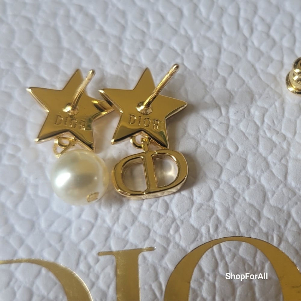 DIOR LUCKY Star Gold -finish Metal And White Pearls - Picture 8 of 14